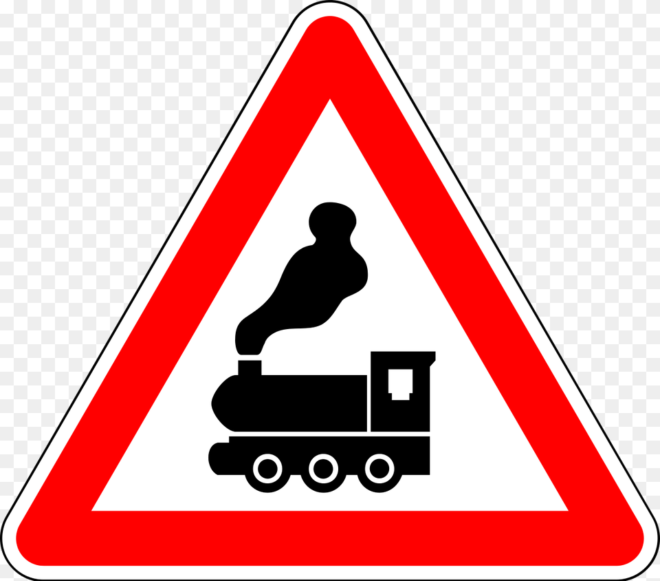 Warning Rail Crossing Without Safety Arm Falling Rocks Road Sign, Symbol, Road Sign, Person Free Png