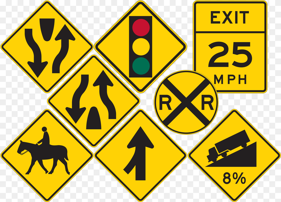 Warning Signs End Of Divided Highway Sign, Symbol, Road Sign, Person, Animal Png Image