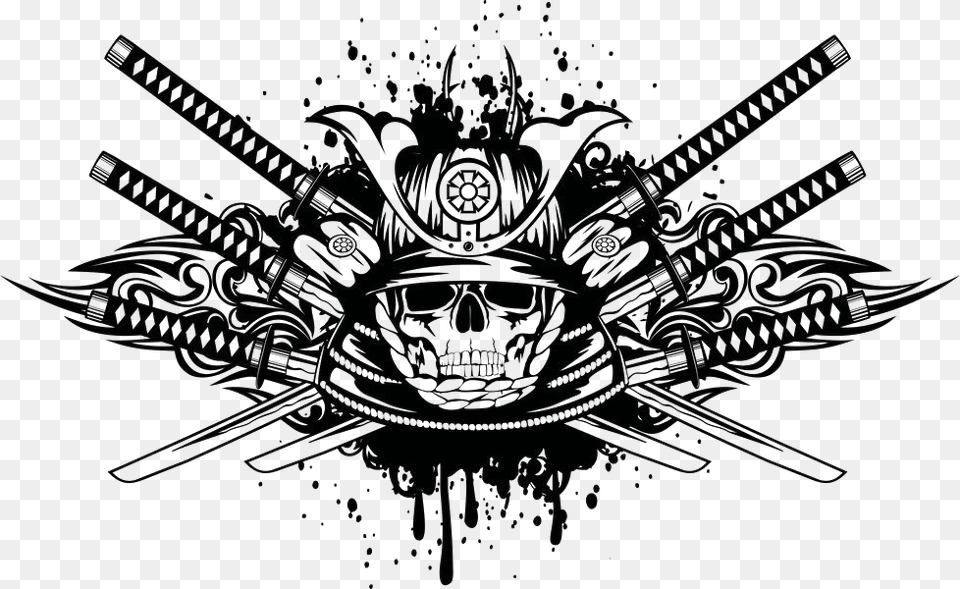Warrior Skull Photography Katana Royalty Samurai Katana Logo Hd, Emblem, Symbol, Person, Appliance Free Png