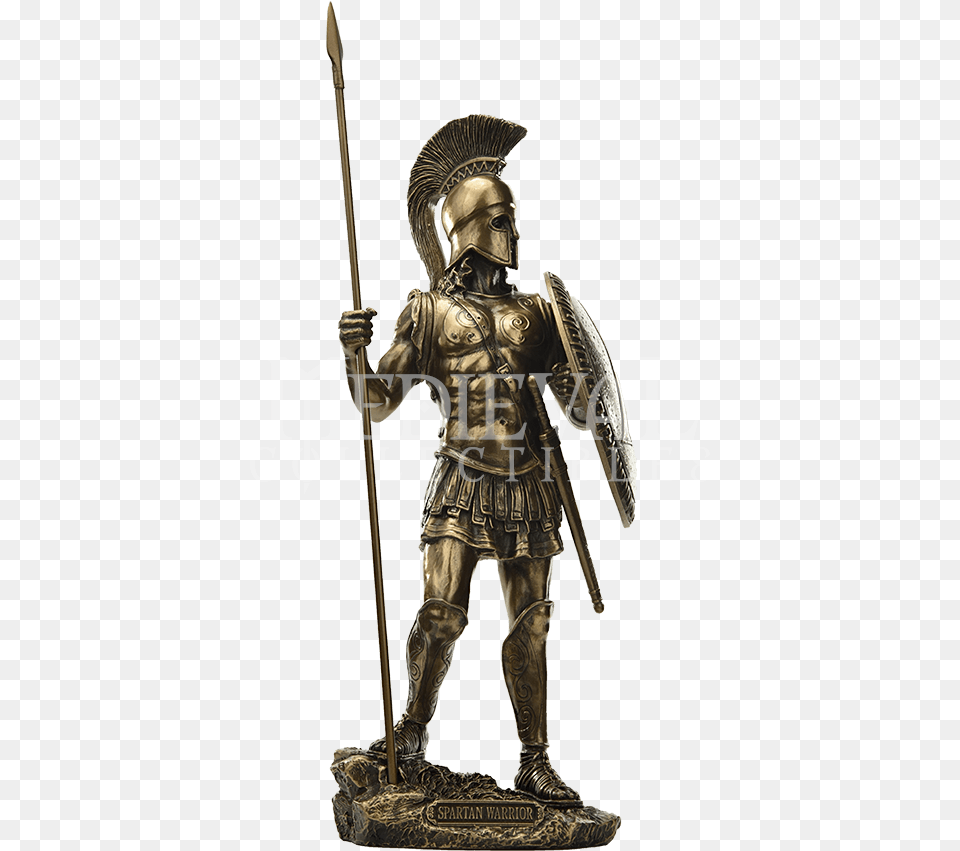 Warrior With Spear And Hoplite Shield Statue Figurine, Bronze, Adult, Male, Man Free Png