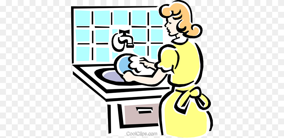 Washing Dishes Royalty Vector Clip Art Illustration Cartoon Person Washing Dishes, Cleaning, Baby, Face, Head Png