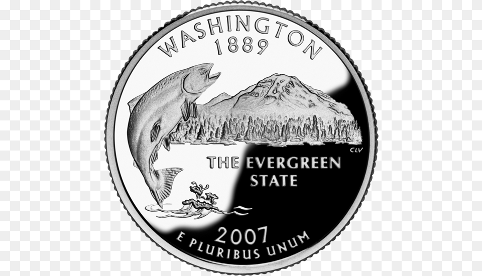 Washington State Quarter Quarter States, Animal, Fish, Sea Life, Coin Png Image