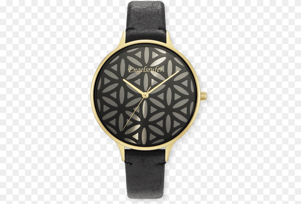 Watch Flower Of Life Gold Leather Strap Black Watch, Arm, Body Part, Person, Wristwatch Png Image