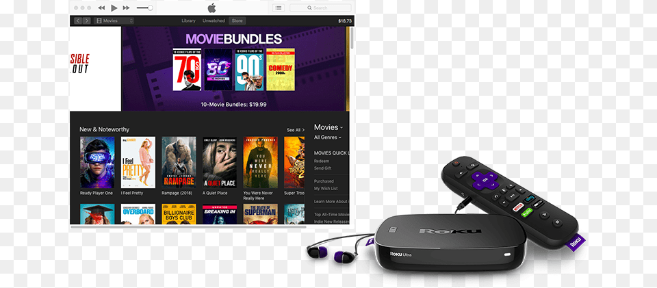 Watch Itunes Movies On Roku Roku Ultra Streaming Player 2017 Edition Multimedia, Electronics, Remote Control, Hardware, Computer Hardware Png Image