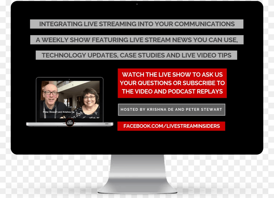 Watch The Live Stream Insiders Show Or Access The Video Computer Monitor, Adult, Person, Man, Male Png Image