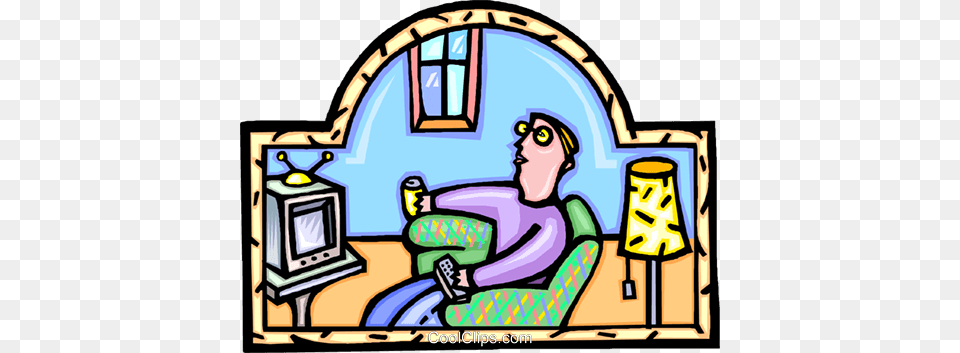 Watching Tv Relaxing Royalty Vector Clip Art Illustration, Person, Face, Head, Lamp Png Image