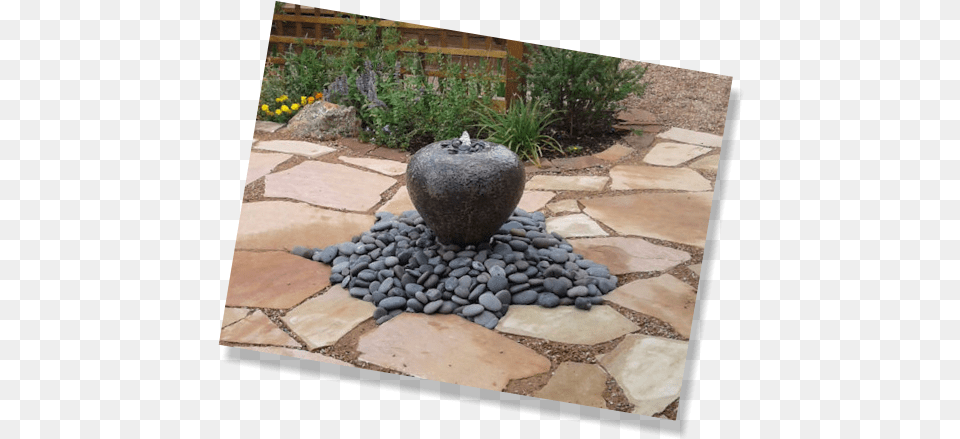 Water Appears To Flow From The Fountain Into The Ground Pebble, Backyard, Walkway, Path, Outdoors Free Transparent Png