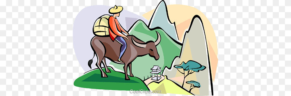 Water Buffalo Crossing Mountains Royalty Vector Clip Art, Animal, Cattle, Livestock, Mammal Png Image