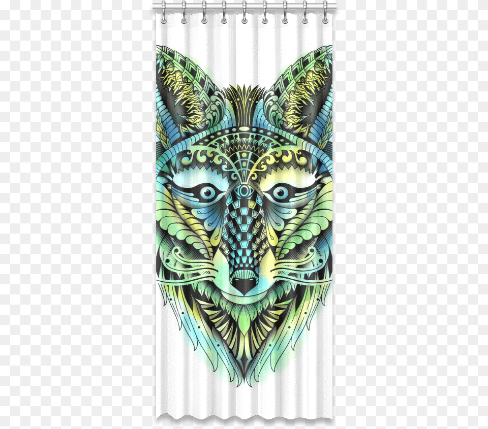 Water Color Ornate Foxy Wolf Head Ornate Drawing Window Tiger, Curtain, Art Png Image