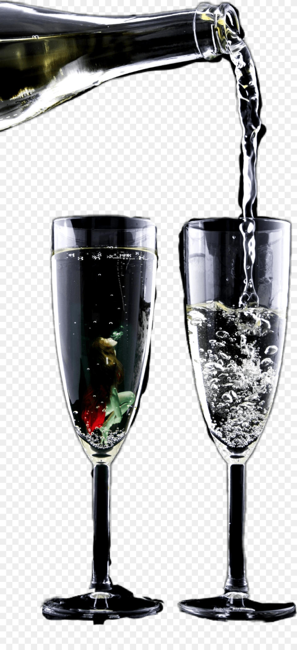 Water Pouring Bottle Hwineglass Bubbles Champagne Stemware, Alcohol, Wine, Liquor, Goblet Free Transparent Png