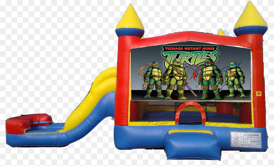 Water Slide Castle Combo Side Slide Cartoon Ninja Turtles Water Slide, Inflatable, Person Free Png Download