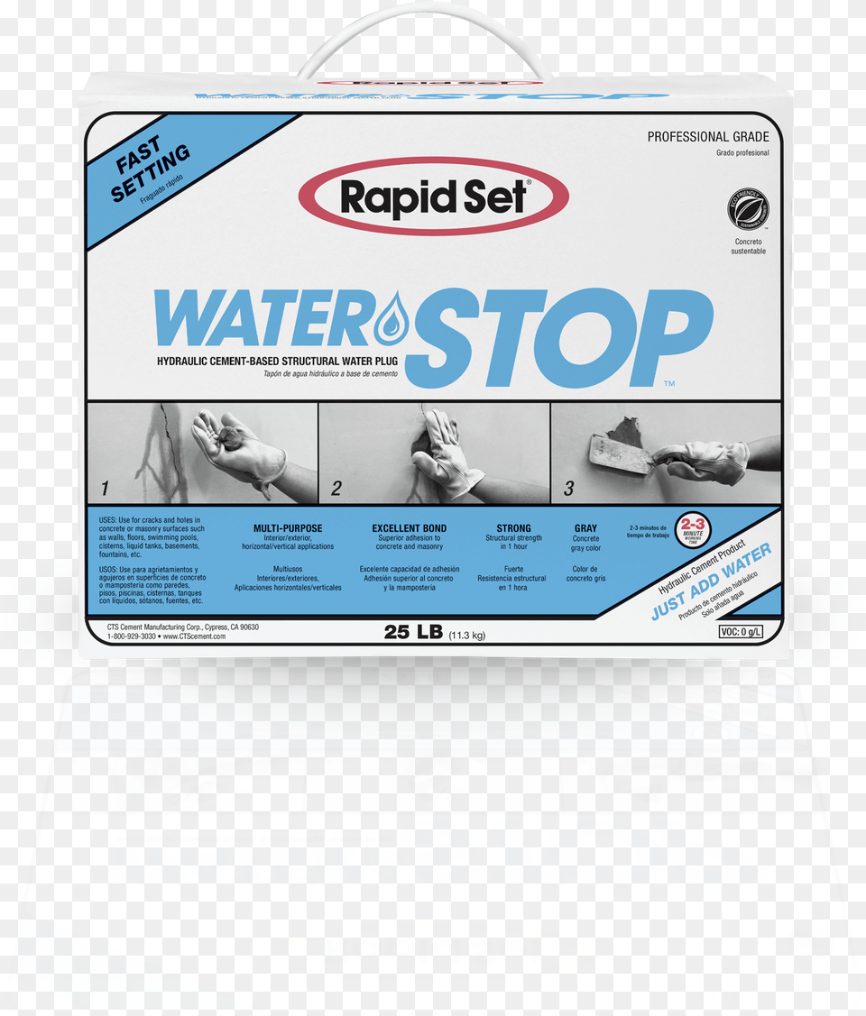 Water Stop Sets In Less Than 5 Minutes And Achieves Rapid Set 25 Lbs Water Stop, Advertisement, Poster, Person Free Transparent Png
