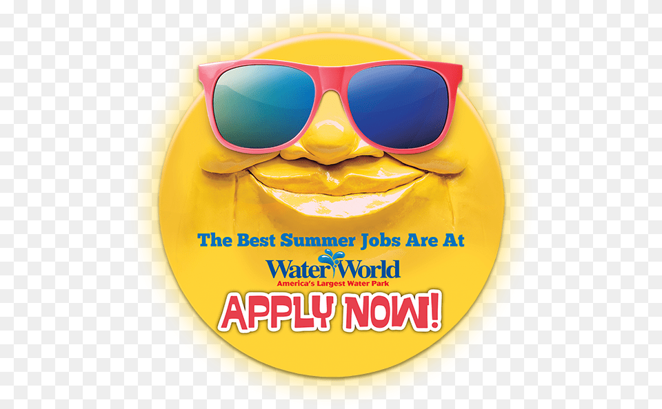 Water World Sun Face Logo Summer Jobs Apply Button Water World, Accessories, Sunglasses, Advertisement Free Png