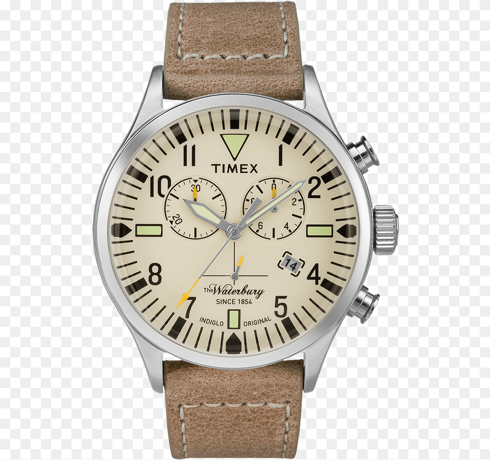 Waterbury Traditional Chronograph Leather Strap Timex Waterbury Gents Watch, Arm, Body Part, Person, Wristwatch Free Png