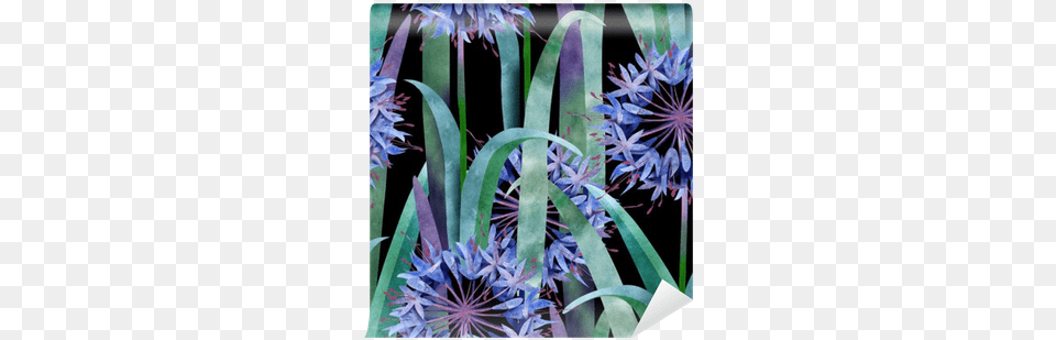 Watercolor Agapanthus Flower Seamless Pattern On Black Watercolor Painting, Plant, Purple Free Transparent Png