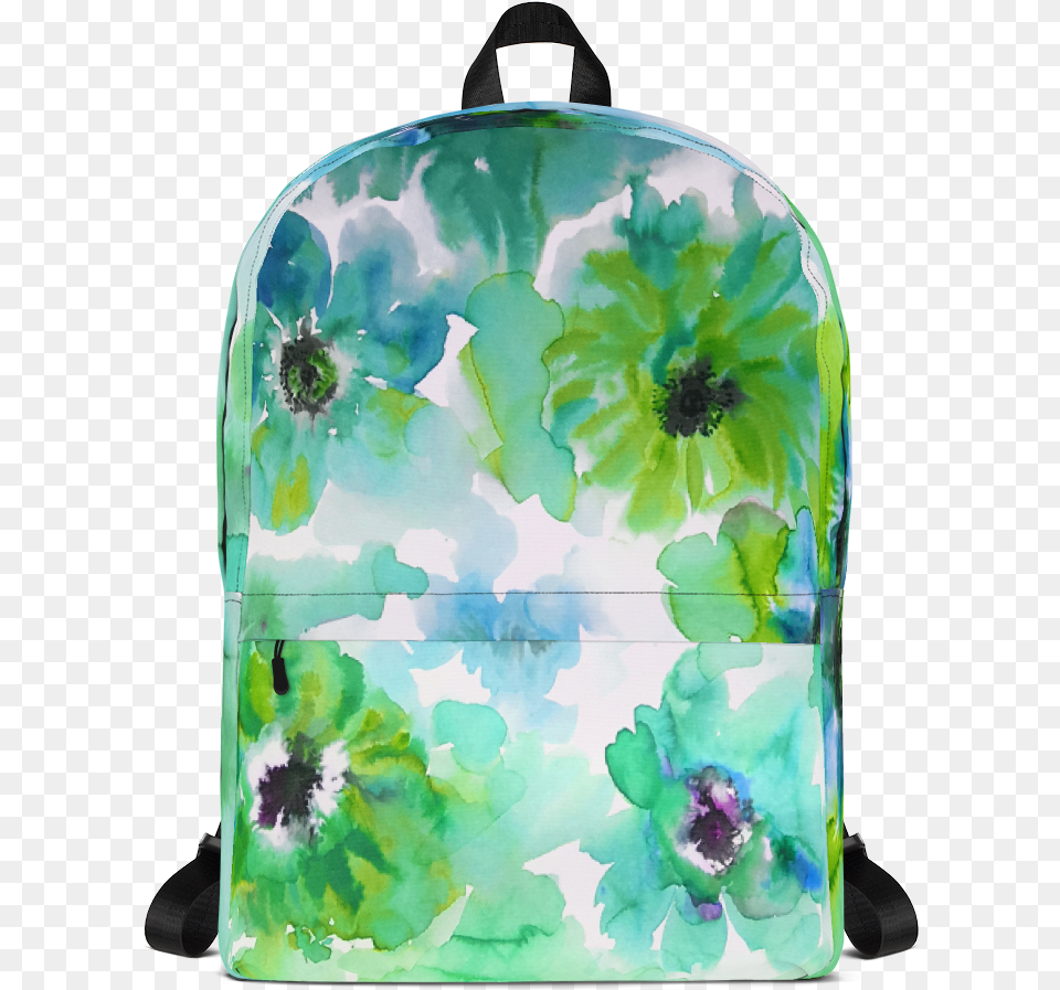 Watercolor Anemones Green Backpack Llama Luv Co, Bag Free Png Download