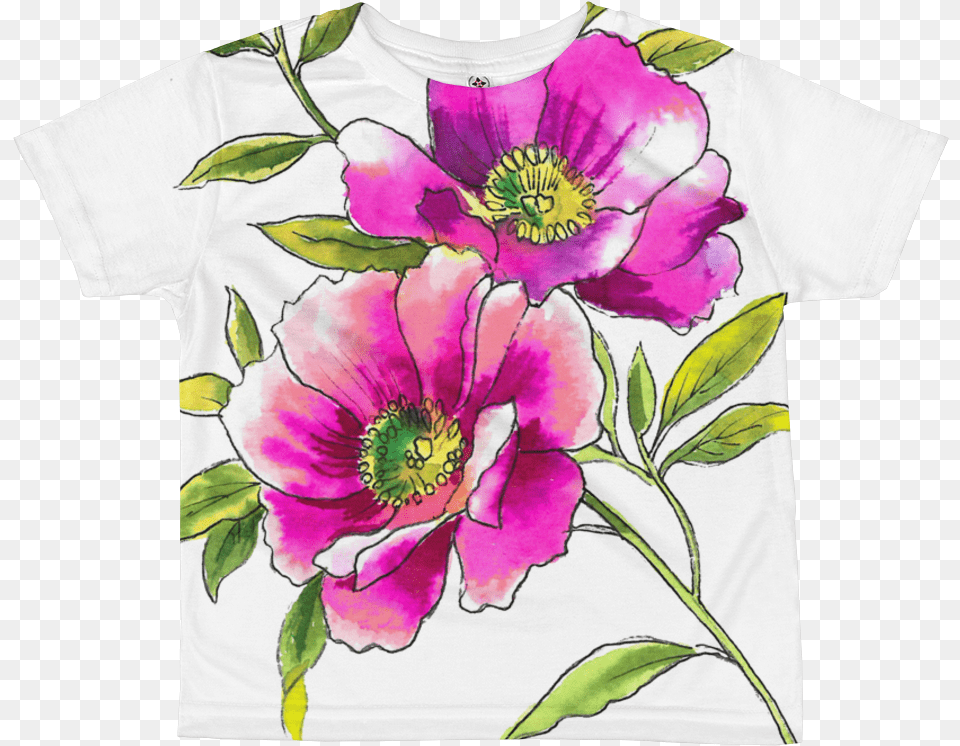 Watercolor Anemones Kids Sublimation T Shirt Rosa Rugosa, Clothing, T-shirt, Flower, Plant Png Image
