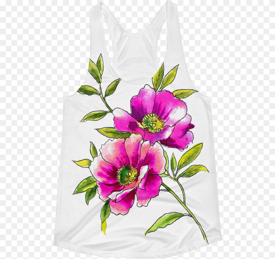 Watercolor Anemones Women39s Racerback Tank Common Peony, Clothing, Tank Top, Flower, Plant Free Png