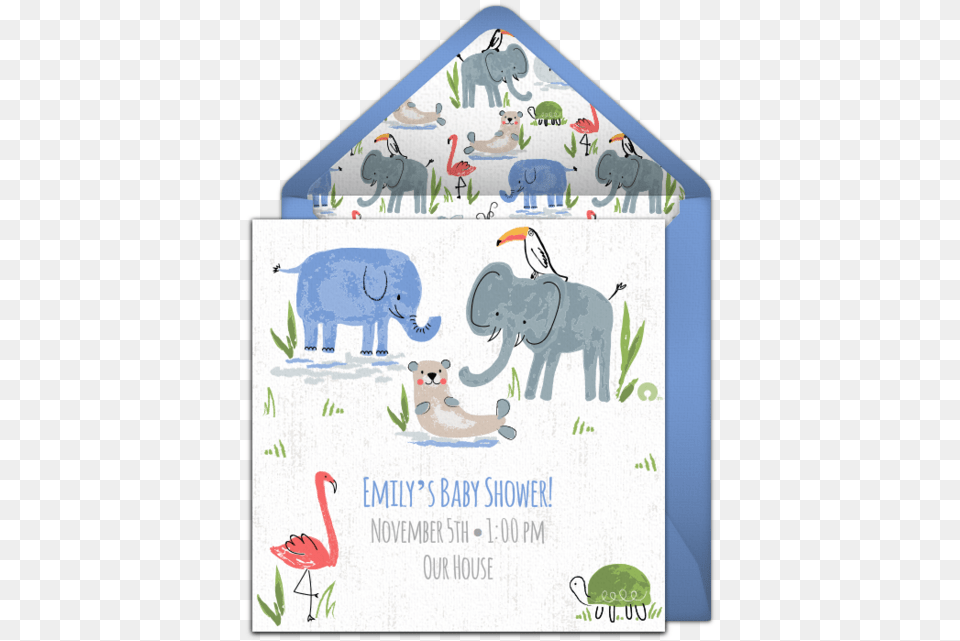 Watercolor Animals Online Invitation Indian Elephant, Envelope, Mail, Animal, Pig Free Png Download