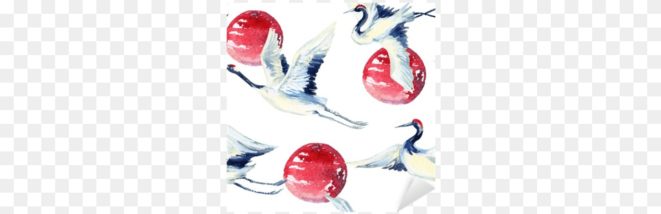 Watercolor Asian Crane Bird Seamless Pattern Sticker Grue Asiatique, Art, Painting, Animal, Crane Bird Free Png