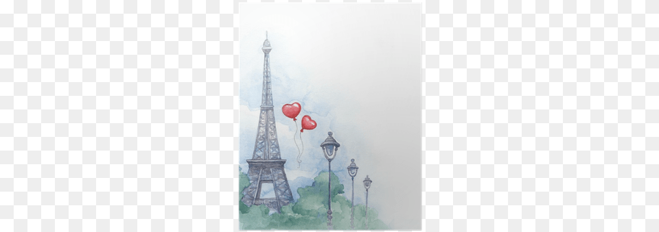 Watercolor Background With Illustration Of Eiffel Tower Eiffel Tower People Watercolor, Balloon Free Png