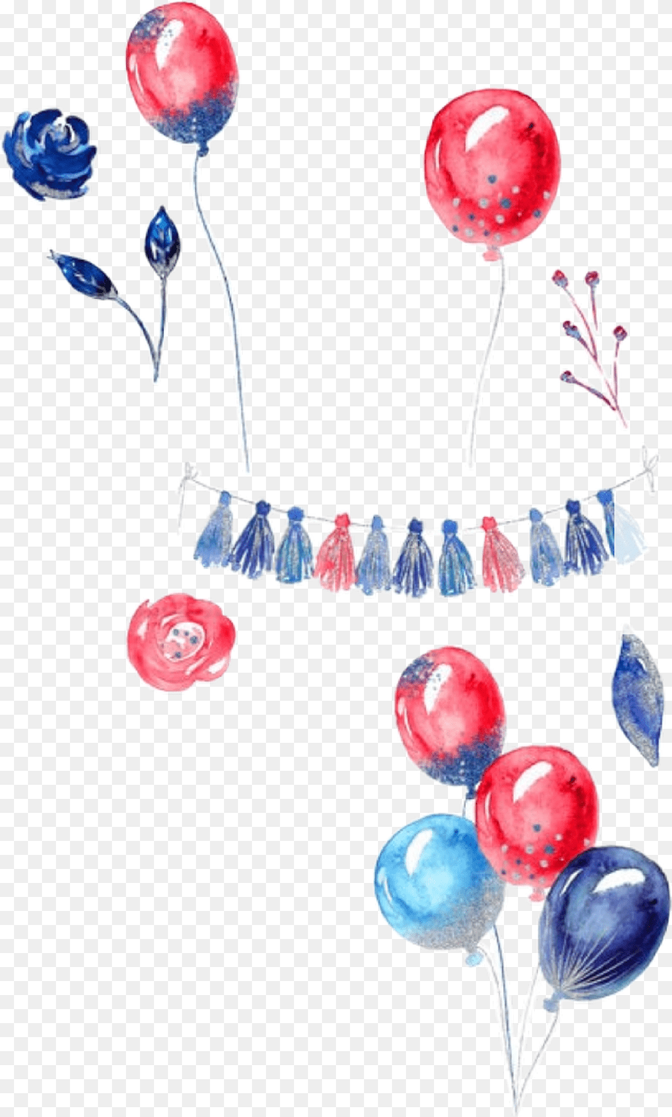 Watercolor Balloons Tassles Flowers Garland Redwhiteandblue Balloon, Accessories, Jewelry, Flower, Plant Free Png Download