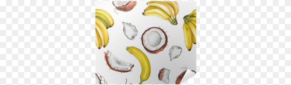 Watercolor Banana And Coconut Pattern Poster Pixers Art Print Lenavetka8739s Watercolor Coconut Set, Food, Fruit, Plant, Produce Free Transparent Png