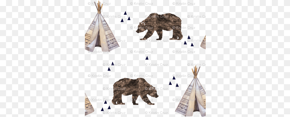 Watercolor Bears And Teepee Bears Fabric Watercolor Bears Andteepee Custom Fabric Free Png Download