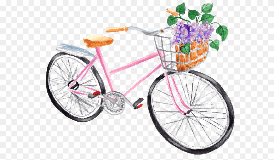 Watercolor Bike With Flowers Watercolor Painting, Machine, Wheel, Bicycle, Transportation Free Transparent Png