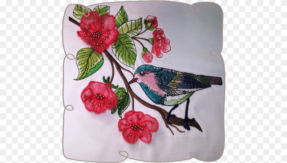 Watercolor Bird With 3d Blossoms Chickadee, Applique, Embroidery, Pattern, Stitch Free Png Download