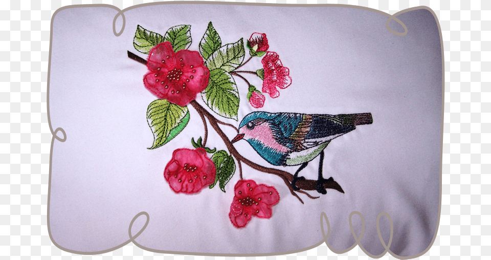 Watercolor Bird With 3d Blossoms Pintura Textil De Aves, Applique, Embroidery, Pattern, Cushion Free Png