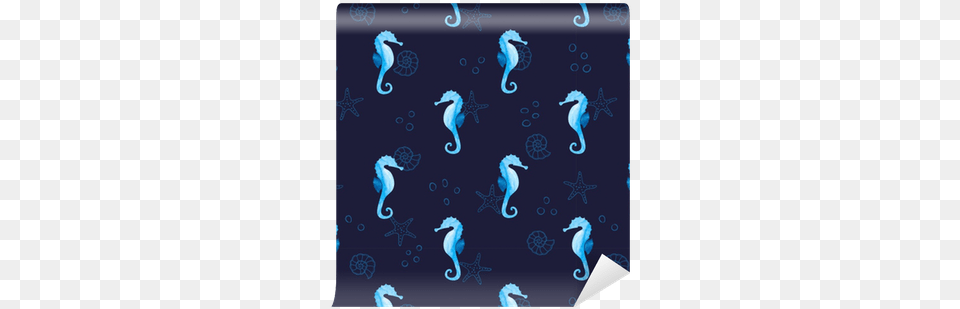 Watercolor Blue Seamless Pattern With Sea Horses And Watercolor Seepferde Auf Marine Blau Muster Steinuntersetzer, Animal, Sea Life, Mammal, Seahorse Free Png Download