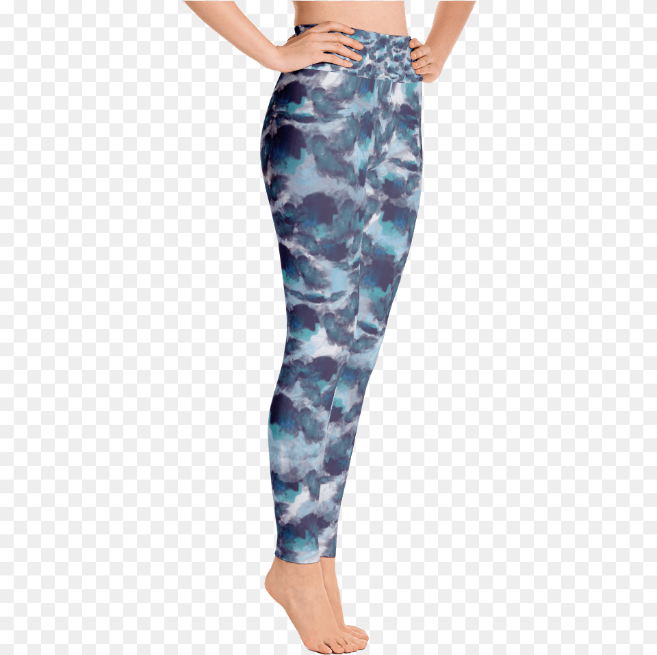 Watercolor Blues High Waist Leggings Right View Yoga Pants, Clothing, Shorts Png Image