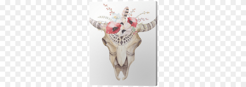 Watercolor Bohemian Cow Skull Flowers Boho Skull, Art, Person, Flower, Plant Png