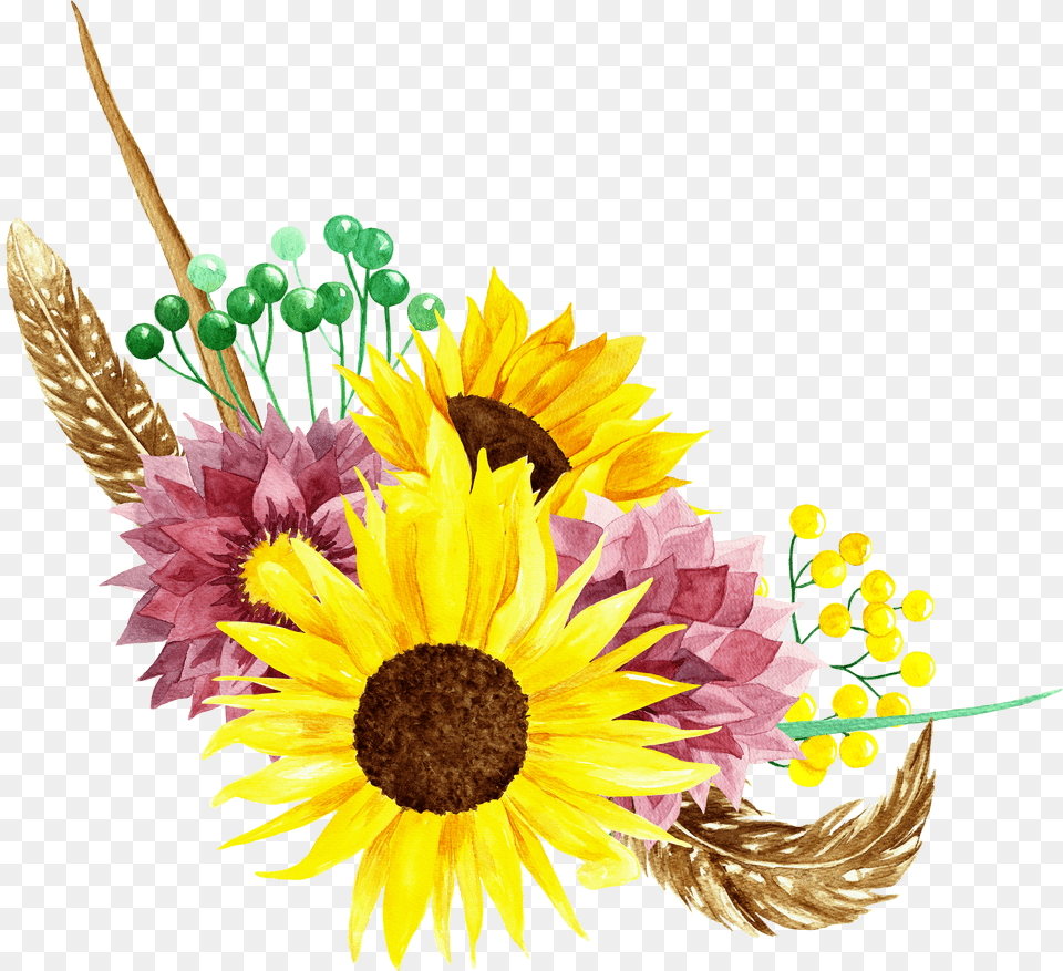 Watercolor Bouquets Flowers Clipart Wedding Sunflower Transparent Background Png Image