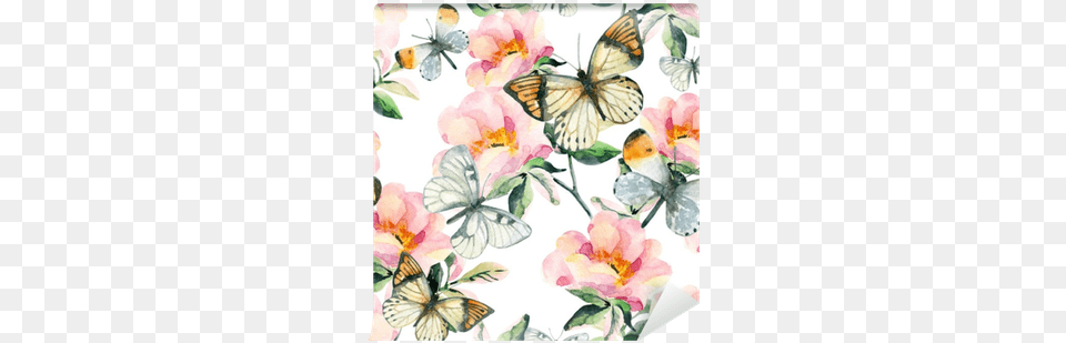 Watercolor Briar Flowers And Butterfly Seamless Pattern Watercolor Painting, Flower, Petal, Plant, Art Free Transparent Png