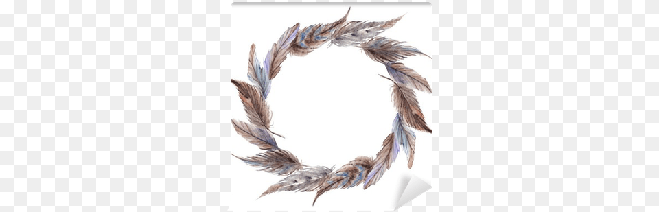 Watercolor Brown Gray Grey Feather Wreath Isolated Grey, Animal, Bird, Accessories Png Image