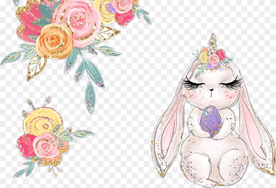 Watercolor Bunny Rabbit Easter Flowers Floral, Pattern, Person, Female, Woman Free Transparent Png