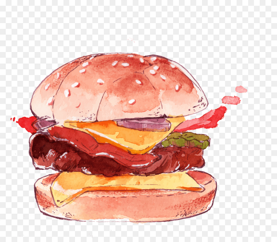 Watercolor Burger Image Vector Watercolor Fast Food Free Transparent Png