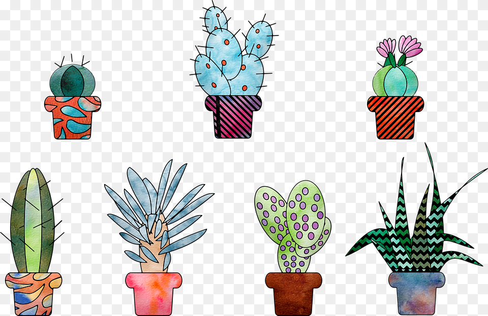 Watercolor Cactus Cactus In Pot Cactus Watercolor, Art, Collage Free Transparent Png