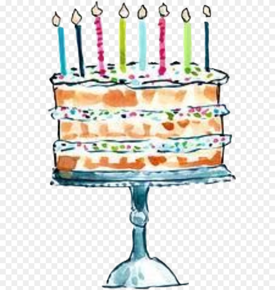 Watercolor Cake Candles Birthday Eight 8 Birthday Cake, Birthday Cake, Cream, Dessert, Food Png Image