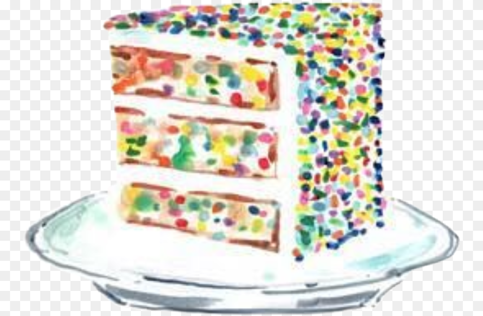 Watercolor Cake Slice Birthday Confetti Sprinkles, Birthday Cake, Cream, Dessert, Food Free Png