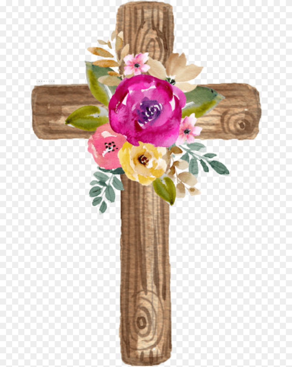 Watercolor Cross Wooden Flowers Floral Wooden Cross With Flowers, Flower, Flower Arrangement, Flower Bouquet, Plant Free Png