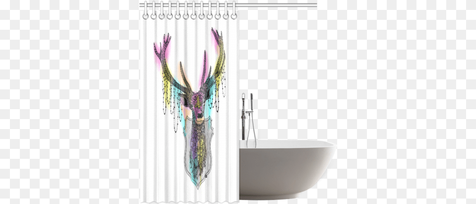 Watercolor Deer Head Ornate Animal Drawing Shower Drawing, Bathing, Tub, Bathtub, Person Png Image