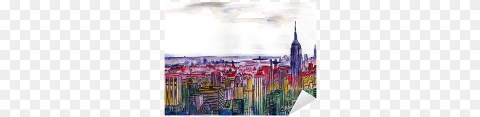 Watercolor Drawing Cityscape Big City Downtown Aquarelle Watercolor Painting, Art, Metropolis, Urban Png Image