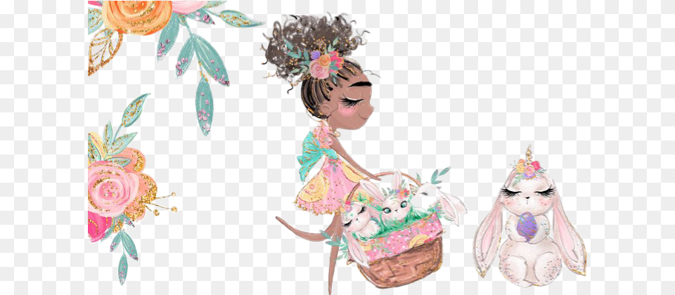 Watercolor Easter Basket Bunny Bunnycorn Unicorn Sundre Karamfila Easter, Child, Female, Girl, People Free Png Download
