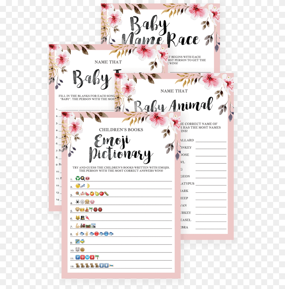 Watercolor Elephant Baby Shower Game Package Six Printable Calligraphy, Advertisement, Poster, Page, Text Free Png Download