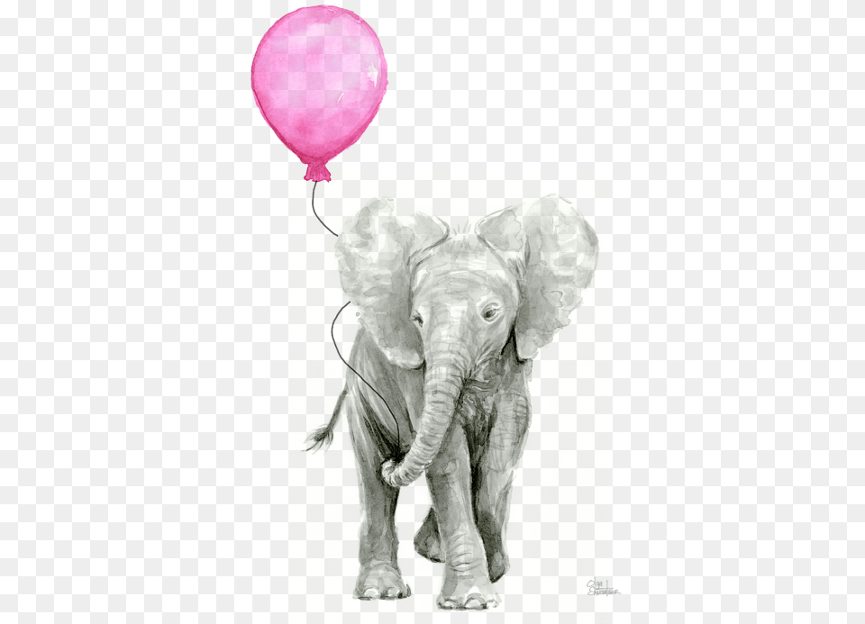 Watercolor Elephant With Balloon, Animal, Mammal, Wildlife Png
