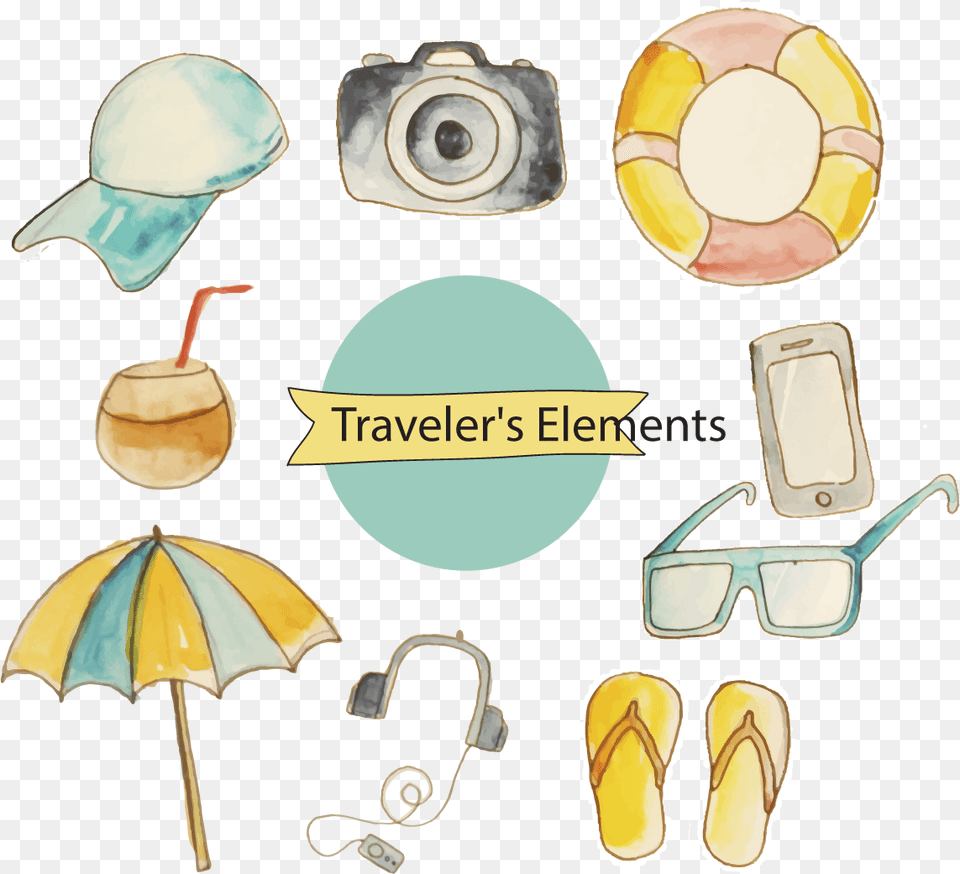 Watercolor Euclidean Vector Painting Beach Element Watercolor, Accessories, Sunglasses, Clothing, Footwear Free Transparent Png