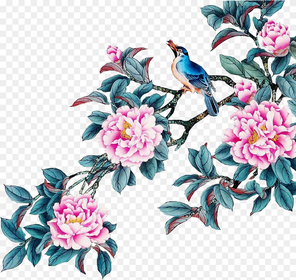 Watercolor Flolwers, Animal, Bird, Jay, Pattern Free Png